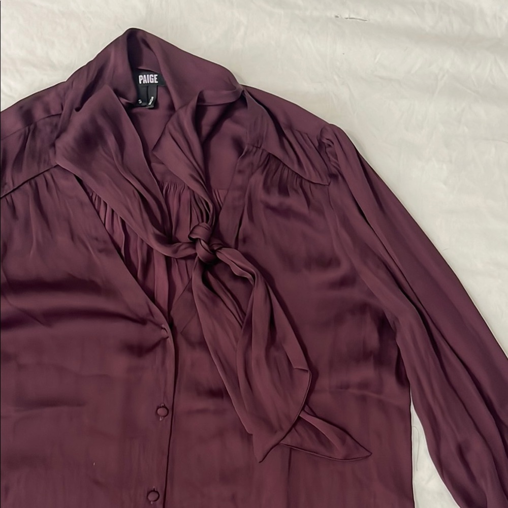 PAIGE Deep Burgundy Tie-Neck Blouse